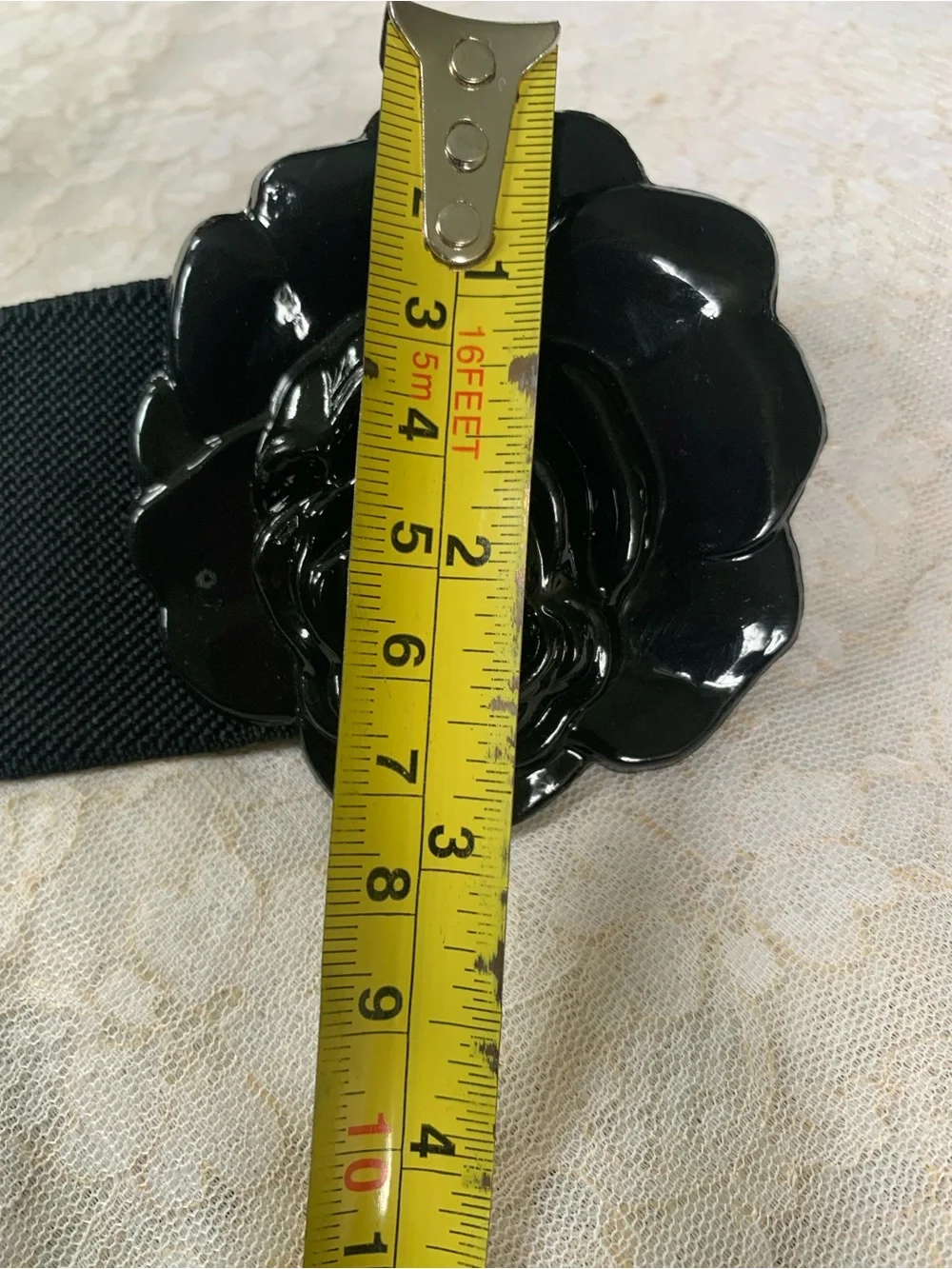 Women’s Black Rose Flower Elastic Stretch Belt | Retro Wide Dress Cinch Band